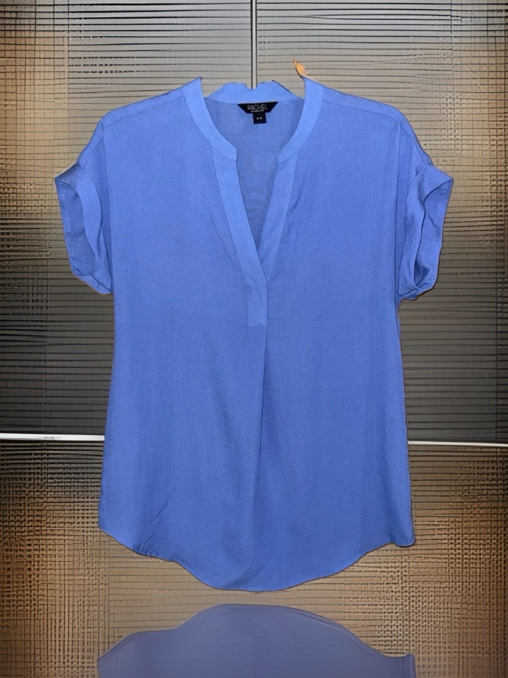RACHEL Rachel Roy Periwinkle Blue Split V-Neck Short Sleeve Blouse